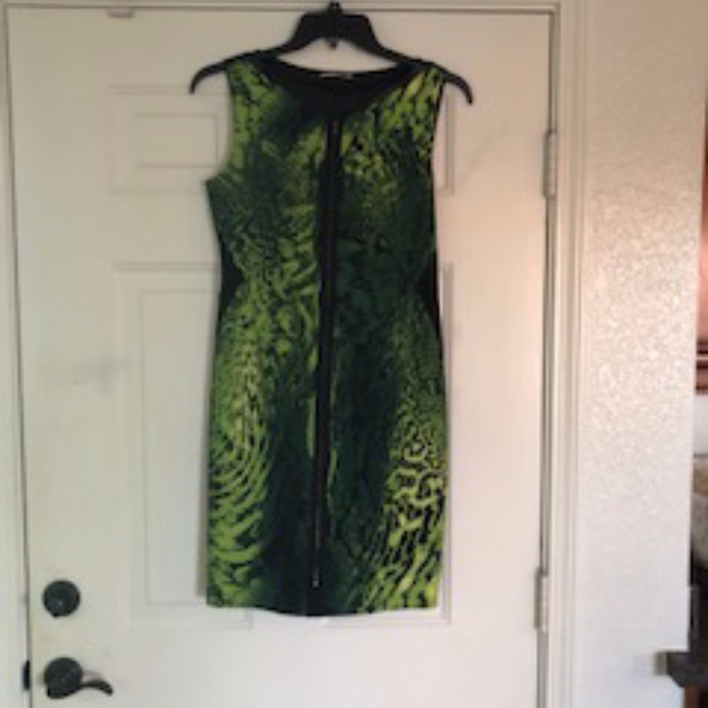 Tahari Size 8 green snake skin print dress